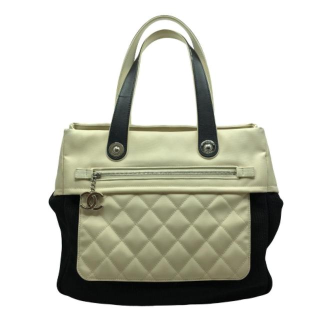 Chanel Bag Bicolor Ladies Off Black  Off white Canvas  Nylon Tote
