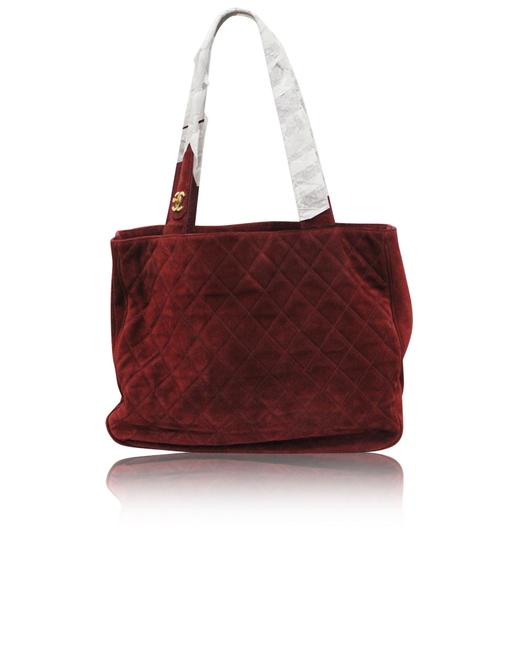 Chanel Bag Burgundy Suede Red Tote