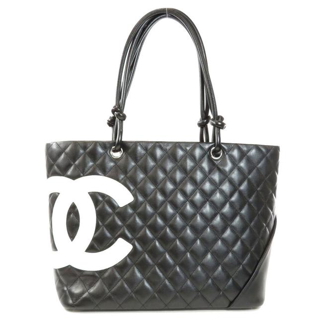 Chanel Bag Cambon Line Ladies Black Leather Tote
