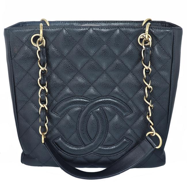 Chanel Bag Caviar Cc Logo Classic Petite Shopper Black Leather Tote