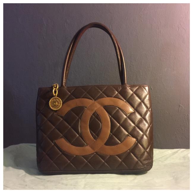 Chanel Bag Caviar Leather Cc Medallion Brown Tote