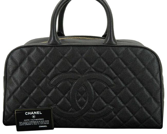 Chanel Bag Caviar Skin Cc Logo Bowling Black Tote