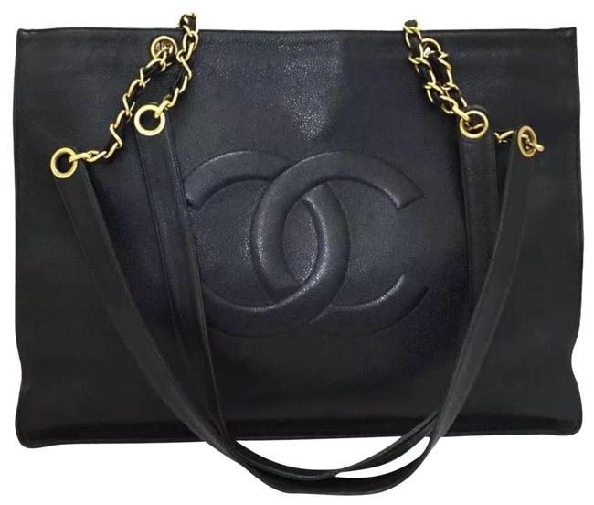 Chanel Bag Cc Caviar Skin Chain Large Shoulder Black Leather Tote