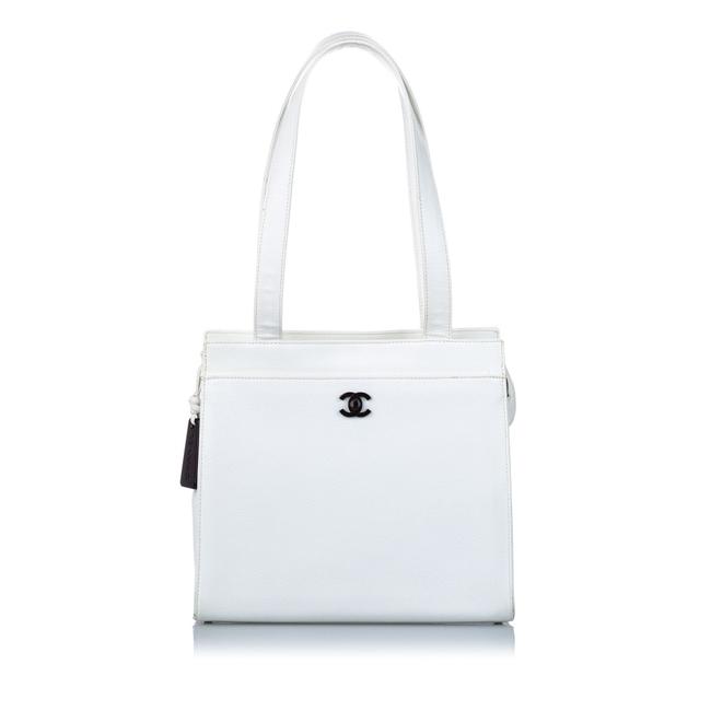 Chanel Bag Cc Caviar White Leather Tote