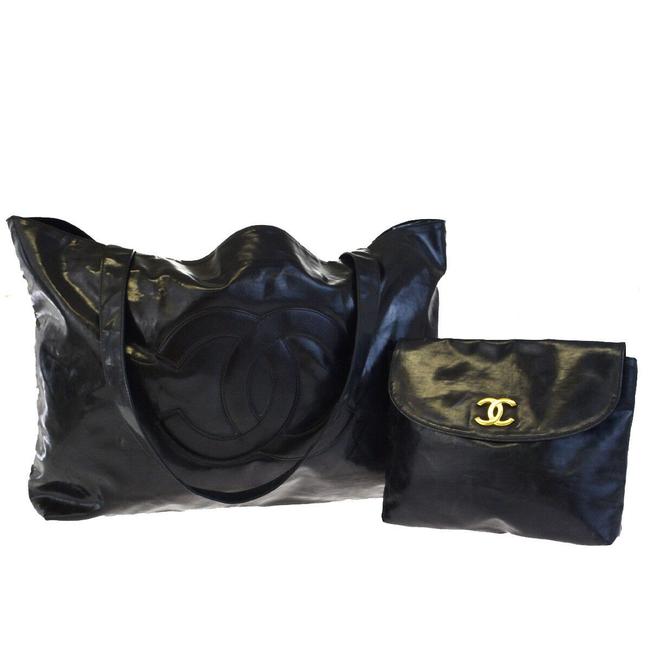 Chanel Bag Cc Chain Shoulder Italy Black Coating Nylon Tote