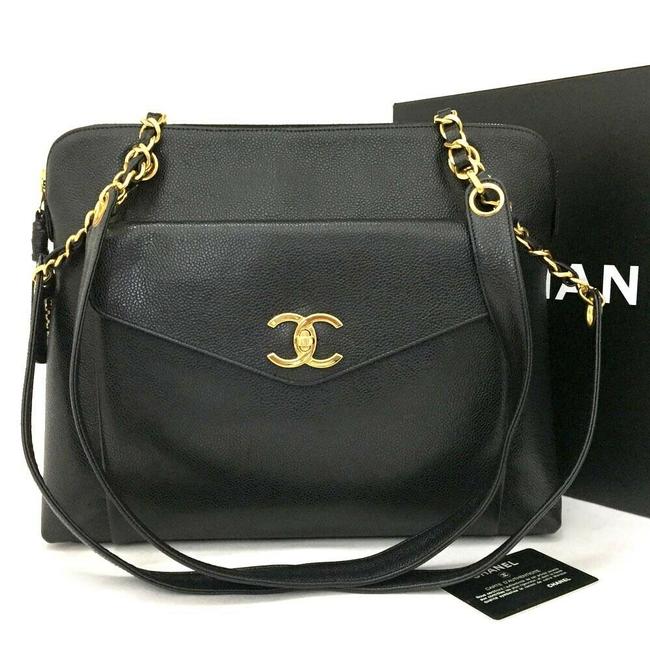 Chanel Bag Cc Logo Caviar Skin Chain Shoulder  Black Tote
