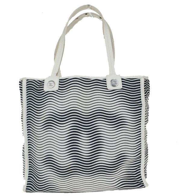 Chanel Bag Cc Logo Shoulder White Italy Black Sliver Canvas Leather Tote