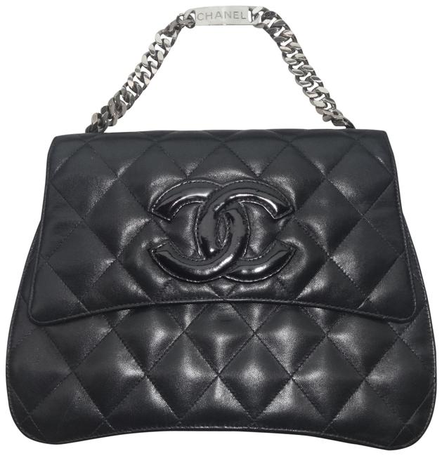 Chanel Bag Cc Logo Silver Chain Black Leather Tote