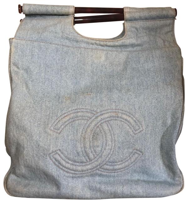 Chanel Bag Cc Tortoiseshell Plastic Hand 4690272 Light Blue Denim Tote