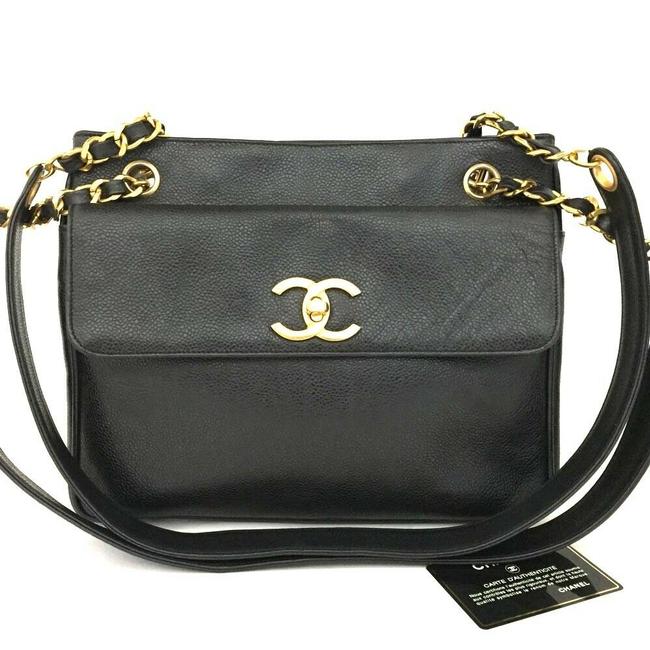 Chanel Bag Cc Vintage Caviar Skin Chain Black Tote