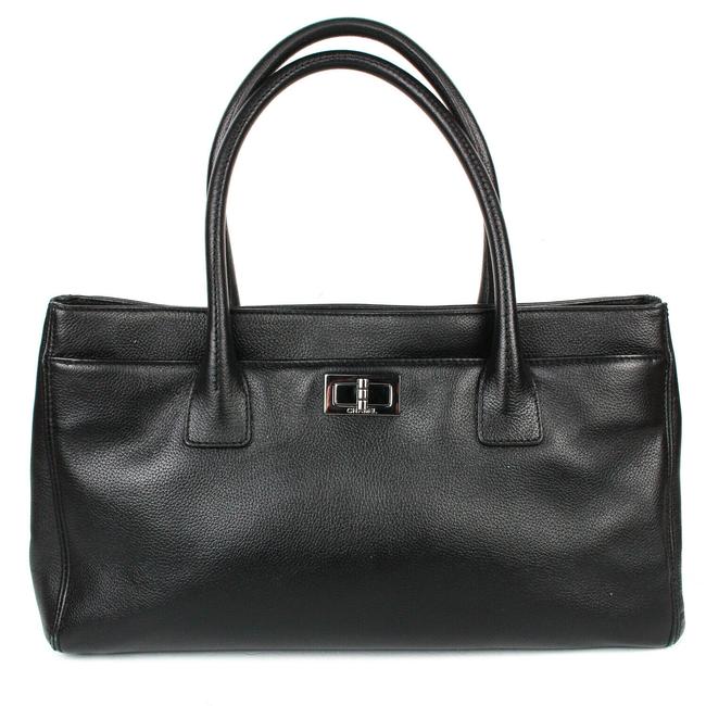 Chanel Bag Cerf Caviar Executive Pouch Silver Hardware Black Leather Tote