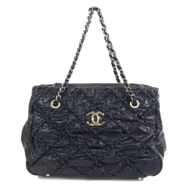 Chanel Bag Chain Shoulder Coco Mark Silver Hardware Calf Ladies Navy Tote