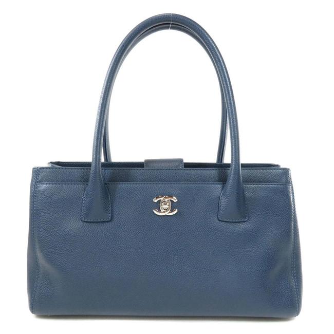 Chanel Bag Coco Mark Calf Ladies Blue Tote