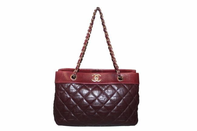 Chanel Bag Distressed Burgundy Lambskin Leather Tote