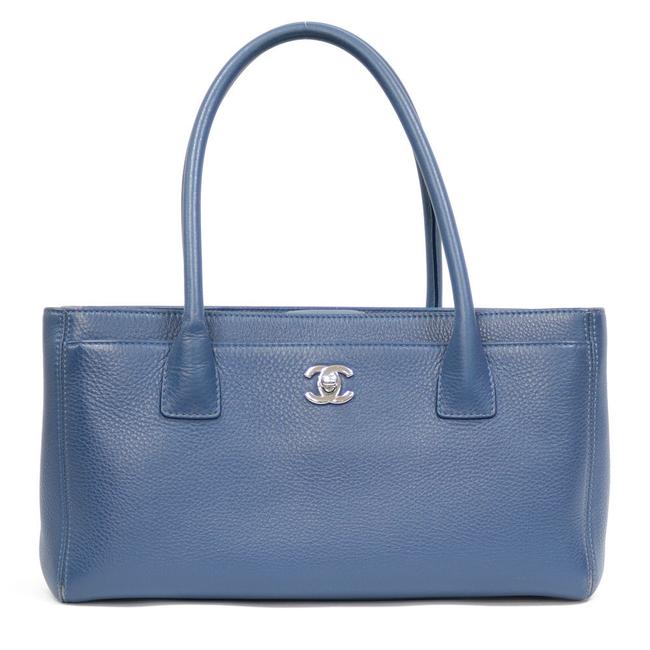 Chanel Bag Executive Coco Mark Cc Skin Turn Rock Blue Caviar Leather Tote