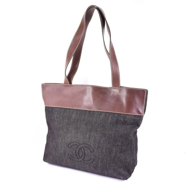 Chanel Bag Ladies Black  Brown Leather  Denim Tote
