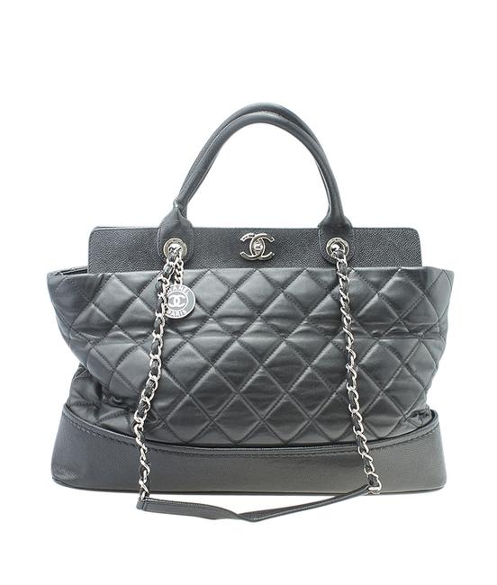 Chanel Bag Large Be Cc Quilted Chain 182177 Black Leather Tote