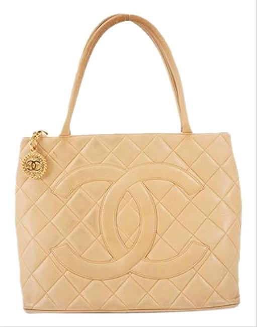 Chanel Bag Medalion Womens Beige Leather Tote