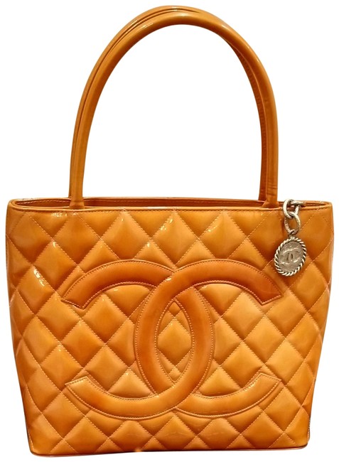 Chanel Bag Medallion Orange Patent Leather Tote