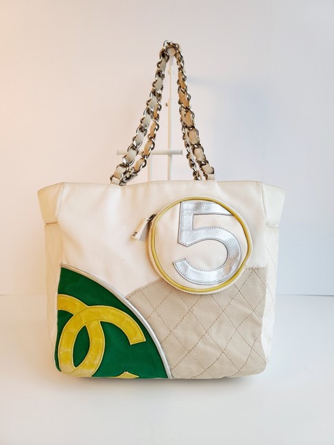 Chanel Bag No 5 Sport White Leather Canvas Tote
