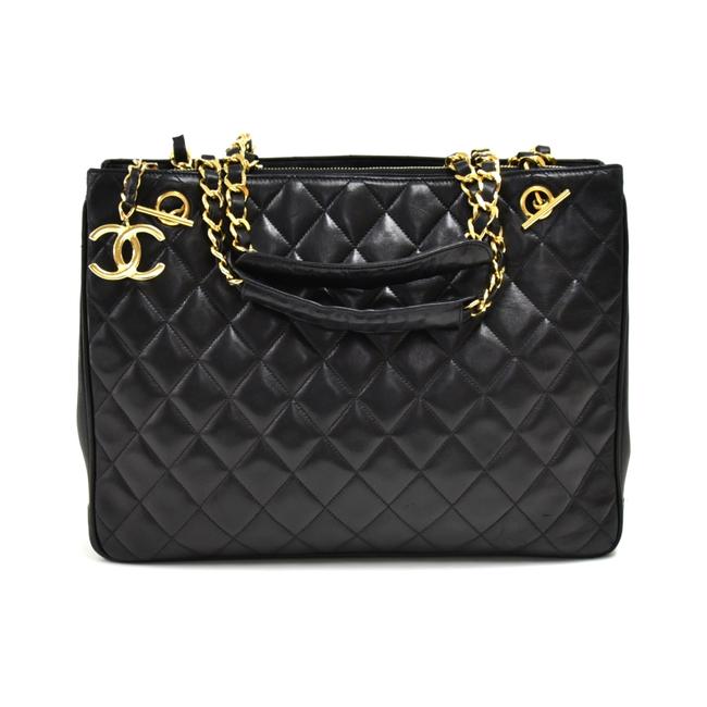 Chanel Bag Quilted 3 Compartment Chain Black Lambskin Leather Tote