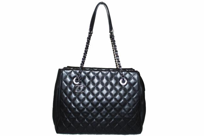 Chanel Bag Quilted Black Lambskin Leather Tote