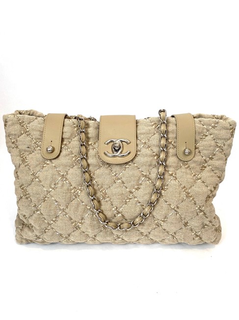 Chanel Bag Quilted Large 2011 Collection Beige Linen Tote