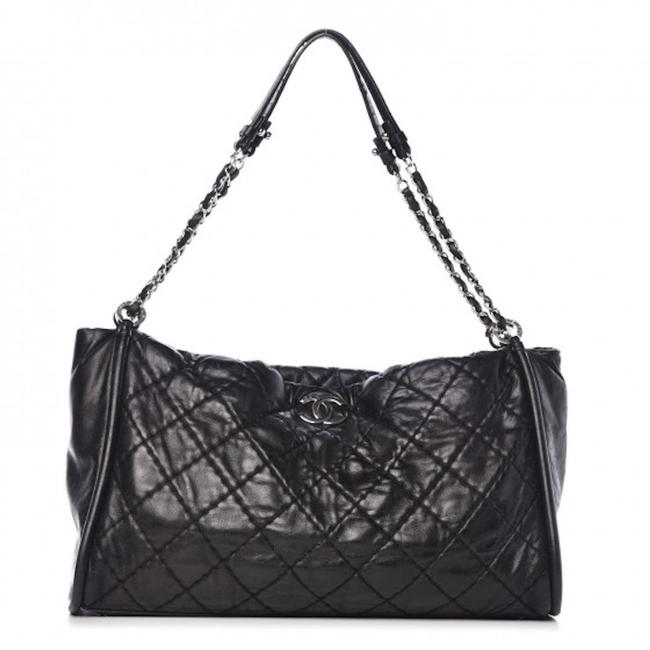 Chanel Shoulder Bag Quilted Relax Cc Black Iridescent Calfskin Tote