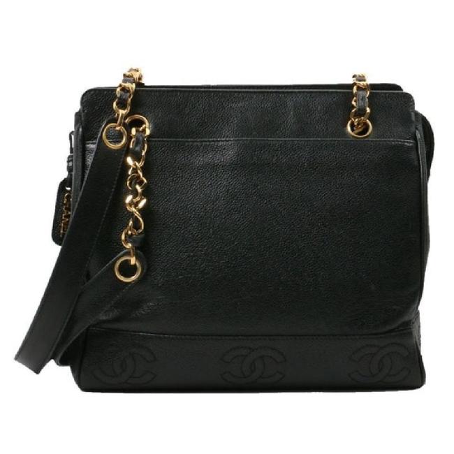 Chanel Bag Shopping Vintage Cc Stitching Black Caviar Leather Tote