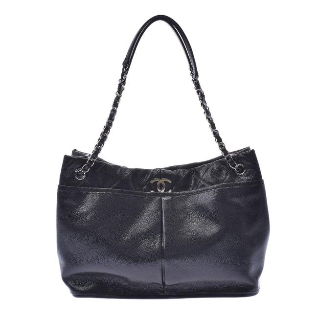 Chanel Bag Silver Hardware Ladies Soft Skin Black Caviar Leather Tote