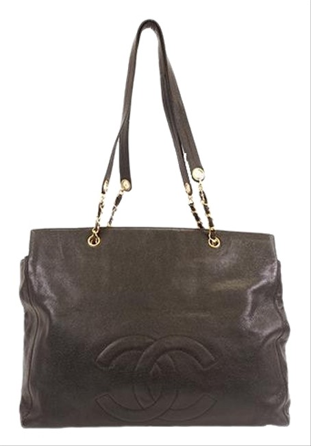 Chanel Bag Skin Chain Womens Black Caviar Leather Tote