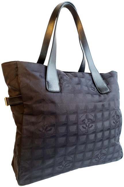 Chanel Bag Travel Ligne Black Nylon Leather Tote