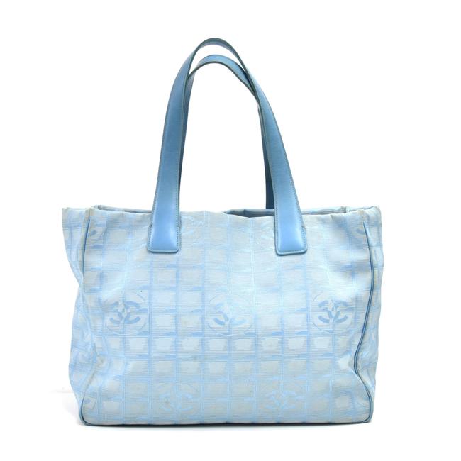 Chanel Bag Travel Line Light Jacquard Medium Blue Nylon Tote