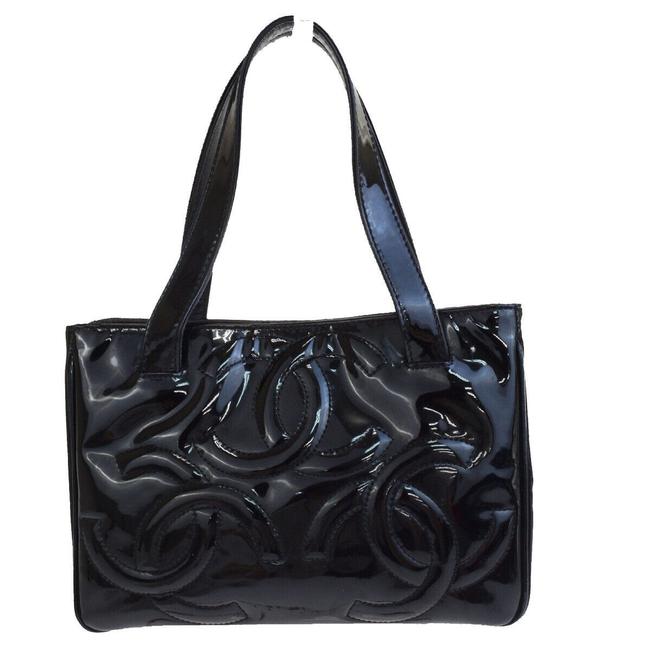 Chanel Bag Triple Cc Hand Italy Black Patent Leather Tote
