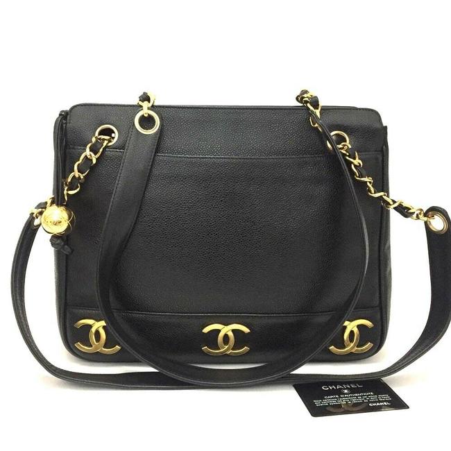 Chanel Bag Triple Coco Logo Caviar Skin Chain Shoulder  Black Tote