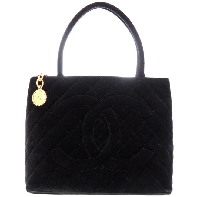 Chanel Bag Velor Reprint Gold Metal Fittings Cocomark 0024 Black Leather Tote