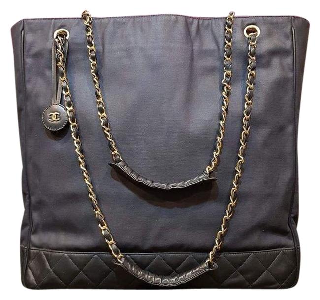 Chanel Bag Vintage Large Black Calfskin Leather Tote