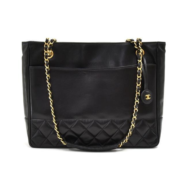 Chanel Bag Vintage Medium Chain Shoulder Black Lambskin Leather Tote