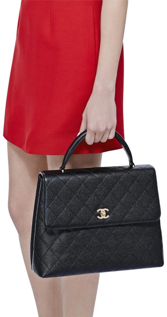 Chanel Bag with Top Handle Kelly Flap Black Caviar Leather Tote