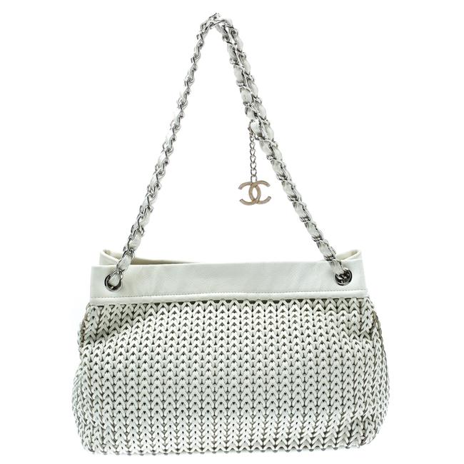 Chanel Bag Woven Cc Charm White Leather Tote