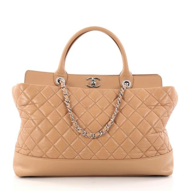 Chanel Be Cc Quilted Aged Large Light Brown Calfskin Leather Tote