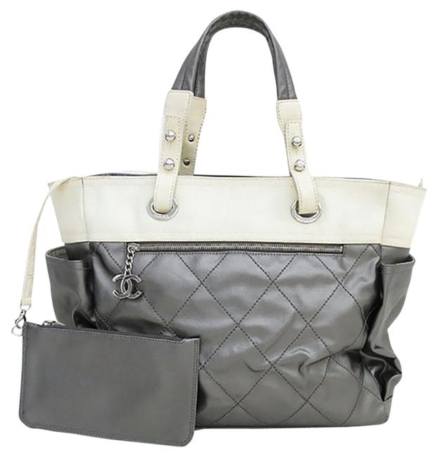 Chanel Biarritz Bag Paris Grey Coated Canvas Tote