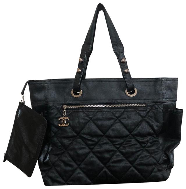 Chanel Biarritz Black Coated Canvas Tote