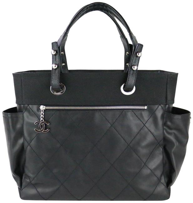 Chanel Biarritz Bag NylonLeather Large Paris Black NylonLeather Tote