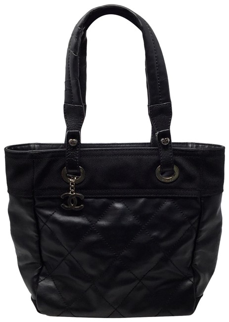 Chanel Biarritz Paris biarritz Small Black Coated Canvas Tote
