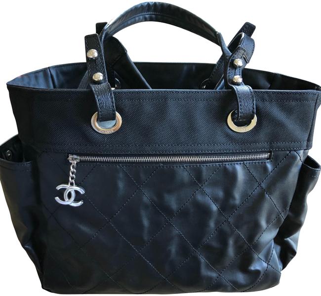Chanel Biarritz Paris Black Leather Tote