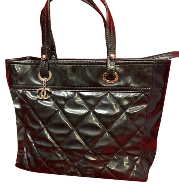 Chanel Biarritz Paris Handbag Black Patent Leather Tote