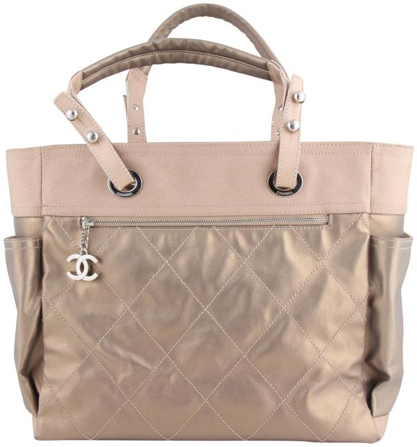 Chanel Biarritz Paris Large Gold Coated Canvas Tote
