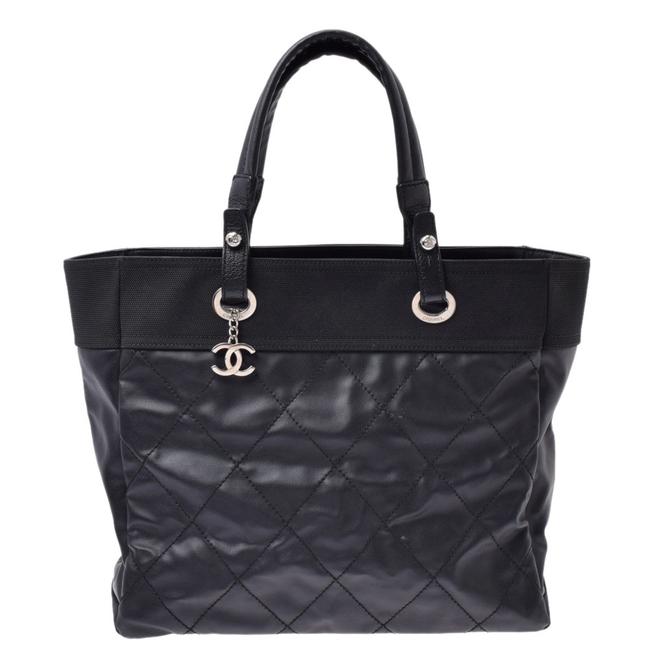Chanel Biarritz Paris Mm Unisex Calf Black Tote
