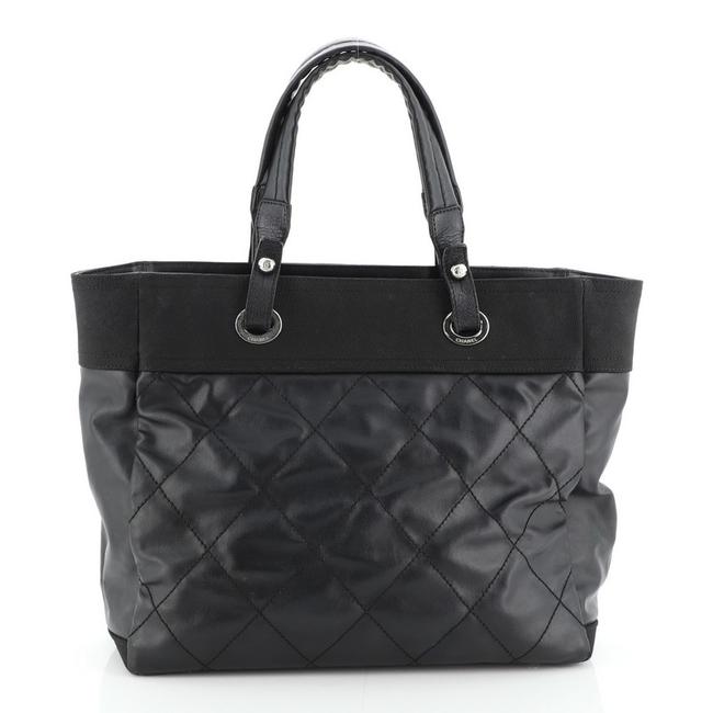 Chanel Biarritz Quilted Large Black Canvas Coated Tote